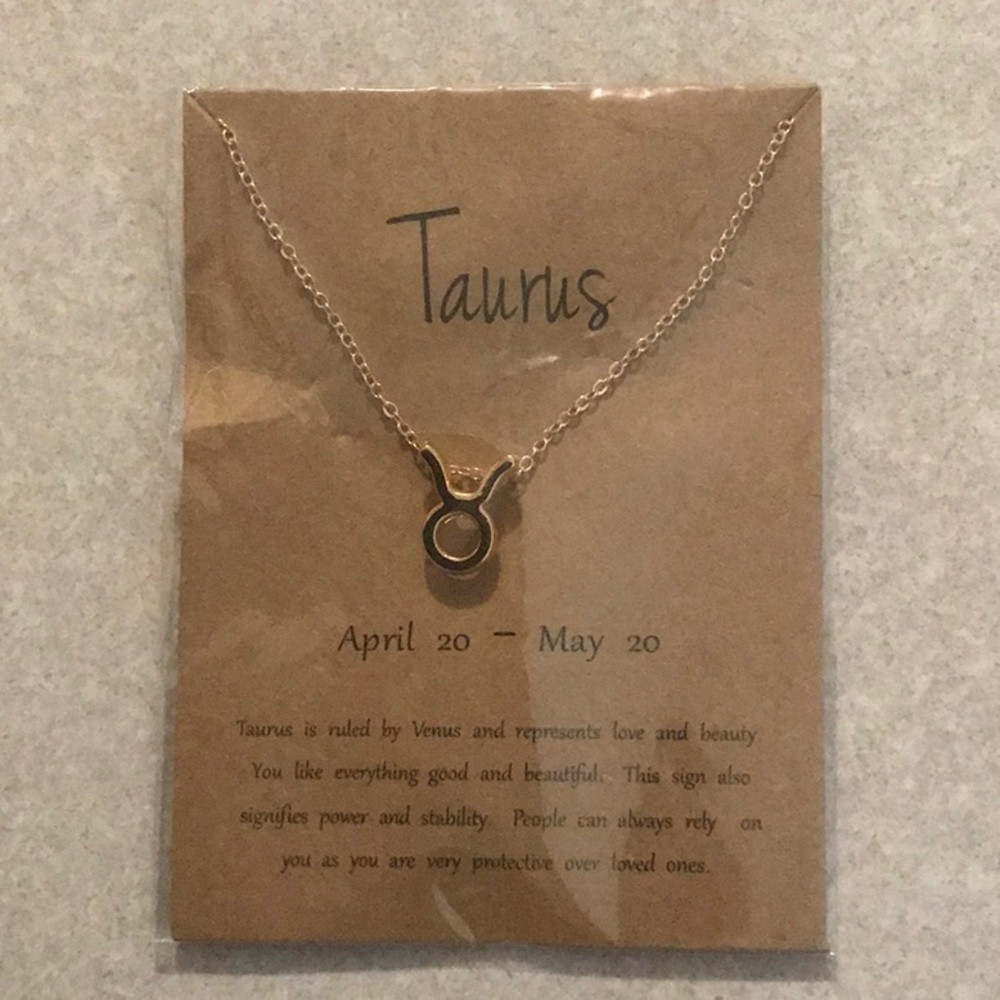 Taurus Zodiac Symbol Necklace, gold tone